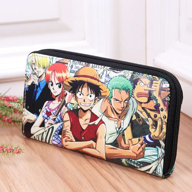 7 stilleri 10*19cm Luffy Anime uzun PU deri cüzdan erkekler için karikatür baskı çok katmanlı kart tutucu telefon çanta cüzdan bozuk para cüzdanı
