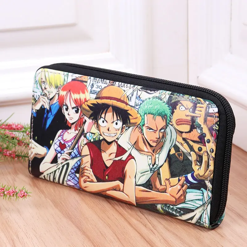 Carteira longa luffy anime de couro PU para homens, porta-cartões com estampa de desenho animado, bolsa para celular, porta-moedas e carteira de telefone, 7 estilos, 10 x 19 cm