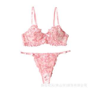 Ensemble de lingerie sexy pour femmes, vente chaude aux États-Unis, dentelle rose brodée, semi-transparente, lingerie érotique, fine, séduisante, sous-vêtements floraux taille basse - Product Image 6