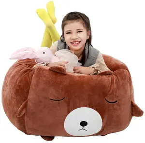 Teddy Bear Stuffed Animal Toys Storage Bean Bag Chair Cover for Kids Large Size 24*24 Inch Stuffable Zipper Bean Bag