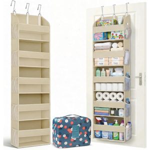 Over The Door Organizer 5 Shelf Hanging <b>Storage</b> With Toiletry Bag Beige For Bedroom Bathroom Nursery - Product Image 1