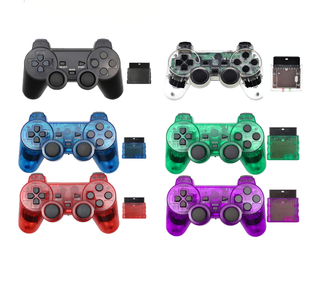 2nd Generation 2.4G Wireless Transparent Joypad Gaming Controller with Double Vibration Motor Feature Gamepad for PS2 Games