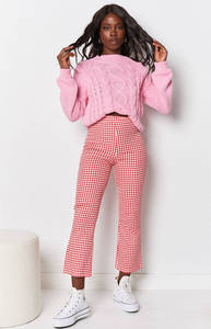 Oem produttore personalizzato di alta qualità Casual vita alta <span class=keywords><strong>rosso</strong></span> a quadri stampati pantaloni a sigaretta dritti per le donne - Product Image 2