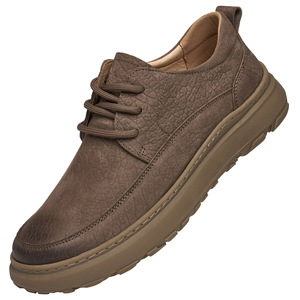 Men's Genuine Leather <b>Round</b> <b>Toe</b> Walking Shoes Low <b>Heel</b> Anti Slip Rubber Outsole Casual Business Style - Product Image 4