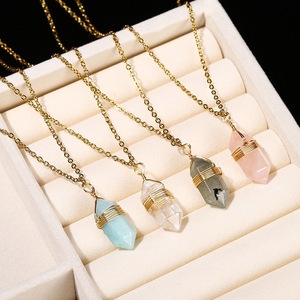 Collar de Cristal Cilíndrico Hexagonal, Colgante de Piedra Natural, Collar con Colgante de Piedra Envuelto en Alambre para Mujer, Joyería de Moda - Product Image 3