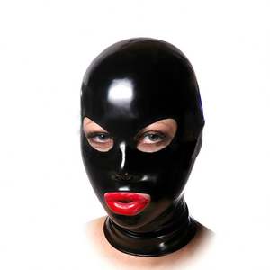 Masque en <span class=keywords><strong>Latex</strong></span> fétiche 100% capuches en caoutchouc en <span class=keywords><strong>Latex</strong></span> naturel bouche ouverte yeux Sexy couvre-chef à la main femmes Halloween Cosplay Costumes - Product Image 2