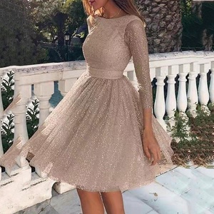 Nuevo Vestido Midi de Verano para Mujer, con Lentejuelas Plateadas Brillantes, Manga Larga y Encaje - Product Image 4