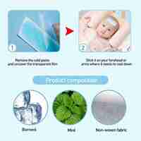 Patchs de gel de refroidissement pour fièvre, bandes frontales de 8 heures, feuille de gel de refroidissement pour pied de chien, bébé, enfants, adultes, 20 pièces