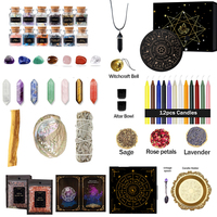 Ensemble de bougies de fête occidentales colorées avec pierres de cristal et fleurs séchées, sorcière, magie européenne et américaine, cadeau populaire d'Halloween
