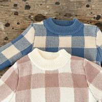 Ensemble de vêtements pour bébé en tricot à carreaux d'automne-hiver, pull décontracté neutre pour garçons et filles, pantalon, 2 pièces