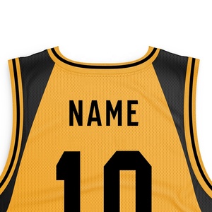 <b>Mens</b> Breathable Mesh Reversible Basketball Jersey Customized V-neck Polyester Basketball Apparel Yellow Black Design Plus Size - Product Image 4