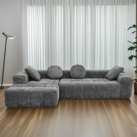 Canapé-lit d'angle confortable en chenille nordique sans ossature, compressé, pour salon et appartement, avec coussins