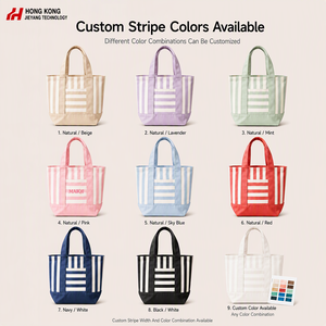 Sac fourre-tout écologique en toile rayée pastel avec poche, logo brodé personnalisé, idéal pour les cadeaux, violet rose, pour femme, plage - Product Image 2