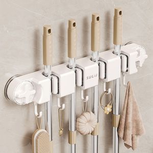 Simple Style Wall-Mounted Mop Holder Rectangle Punch Free Storage Rack For Broom And Mop Cloth Organizer - Product Image 3