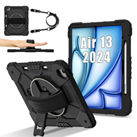 WESOROL iPad Air 13" M3 2025 M2 2024 için Ağır Hizmet Tipi Kılıf, Kalem Tutucu, 360 Derece Dönebilen Stand, Omuz Askısı, Siyah, OEM ODM