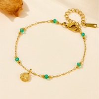 Mode acier inoxydable Simple 18k plaqué or vert perle petits coquillages pendentif clavicule chaîne dames collier Bracelet ensemble