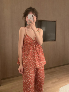 <span class=keywords><strong>Pigiama</strong></span> Estivo da Donna Casual per Casa, Traspirante in Maglia a Rete, con Elastico in Vita, Floreale Dolce, con Spalline e Imbottitura Frontale - Product Image 4