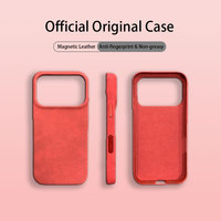 Étui de protection intégrale antichoc en cuir PU suédé magnétique rouge pastèque anti-traces de doigts pour iPhone 15 16 17 Pro Max