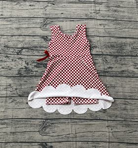 Vestido de verano a cuadros rojos sin mangas para bebé niña, modelo GSD3669, venta al por mayor, vestido de yoga con volantes y lazos. - Product Image 6
