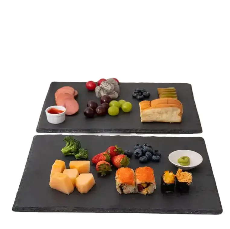Hot Selling Cheap Custom Dinnerware Black Natural Stone Tray Cheese Board Round Slate Plate Round Slate Serving Platter