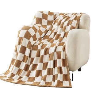Cozy Checkerboard Grid <strong>Fluffy</strong> Microfiber Knitted Throw Blanket Lightweight Fleece Checkered <strong>Bed</strong> Blanket 50'*60' Soft Couch <strong>Cover</strong> - Product Image 1