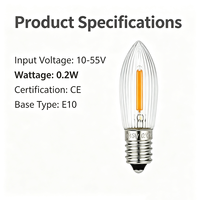 Ampoule LED à filament en verre côtelé C6, culot E10, 10-55V 0.2W, pour bougies, arche de Noël, ampoule de remplacement