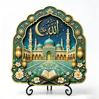 Assiette décorative en résine, impression UV personnalisée, mosquée islamique, Eid Mubarak, croissant de lune, ornement de bureau arabe avec support, vente en gros OEM