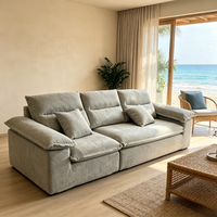 Canapé modulaire moderne en tissu gris 3 places, avec dossier inclinable rembourré large, coussins d'assise épais et grands accoudoirs
