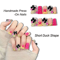 Ongles en acrylique courts en forme d'amande, personnalisés, carrés, effet eau, de luxe 3D, faits à la main, à presser, vente en gros