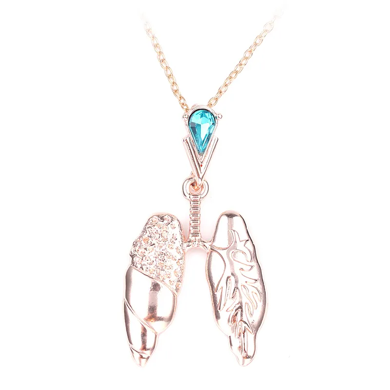 Ожерелье розового цвета с синим кристаллом в форме легких, кулон в химии, ювелирные изделия, подвеска в виде биологии для врача, медсестры, ожерелье с символом медицины