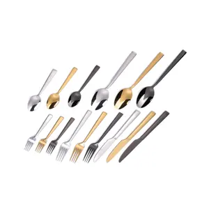 Wholesale Wedding Reusable Mirror Gold Stainless Steel 18/8 Teaspoon Spoon Fork Knife Stainless Steel Flatware Sets Cutlery