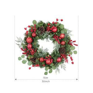 Corona Navideña Decorativa para el Hogar de Buena Calidad, Personalizada, con Bayas Rojas y Piñas, Corona Navideña Artificial - Product Image 1