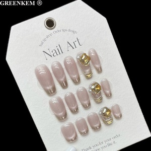 10 Uds. <span class=keywords><strong>Uñas</strong></span> de diseño francés con bordes plateados, efecto espejo de ojo de gato desnudo, forma de T hecha a mano con Kit de aplicación, puntas de presión - Product Image 4