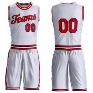 Conjunto de Uniforme de Baloncesto TriPro Sports con Logotipo Personalizado, Blanco con Franjas Rojas, Sin Mangas, Malla de Poliéster/Algodón, Patrón 3D, para Adultos - Product Image 1