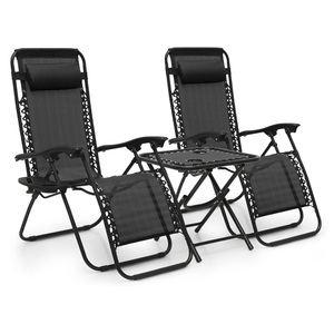 調節可能なスチールメッシュゼロ重力ラウンジチェアリクライナー枕とカップホルダートレイ付き - Product Image 1