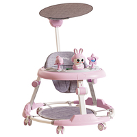 Marche-bébé multifonction 4 en 1 avec musique, plateau repas amovible, jouets et chariot à pousser