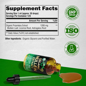 قطرات خلاصة المولين العضوية العشبية من العلامة التجارية الخاصة ، مكملات خلاصة أوراق المولين ، تطهير الرئة والشعب الهوائية للمدخ - Product Image 6