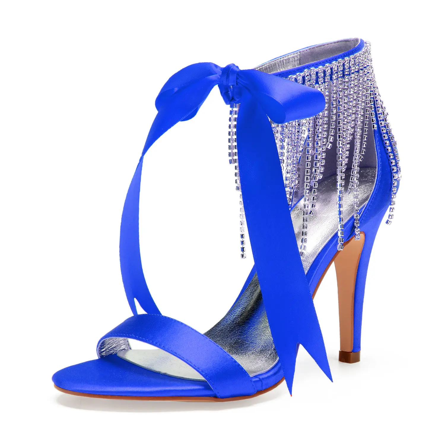 Factory Made Wiring Thin Female Fashion Heeled Streaming Rhinestone Blue Wedding Shoes For Bride