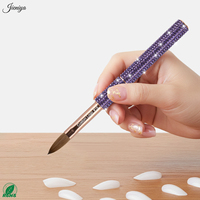 Pinceaux en acrylique Kolinsky ovales à manche métallique avec strass violets, outils de nail art de qualité supérieure pour gel de construction 3D