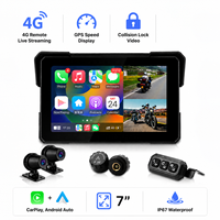 Tableau de bord externe Carplay Moto 7 pouces 4G avec diffusion en direct à distance, double caméra DVR et enregistrement en boucle