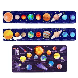 儿童八行星宇宙星系拼图匹配板积木认知托盘英语字母教育玩具