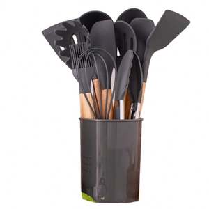 Ensemble d'ustensiles de cuisine en silicone 12 pièces avec seau de rangement, spatule en silicone, cuillère à soupe, outils de cuisine résistants aux hautes températures - Product Image 1