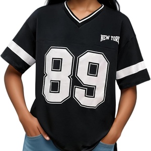 Custom Sublimation Soccer Jersey for Women Oversized Graphic Stripe Trim V Neck Drop Shoulder Summer <b>Tshirts</b> - Product Image 3
