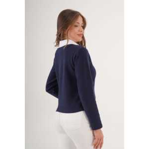 Blusa de Punto Azul Marino con Cuello Camisero, Estilo Clásico de Oficina, Top para Mujer - Product Image 1