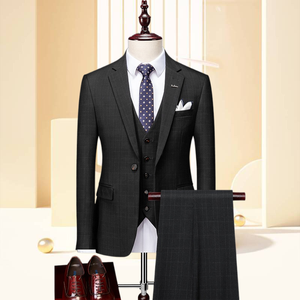 Hot Sale In Stock <b>Men</b> Suit 3 Pieces Set <b>Vest</b> Pants Plaid <b>Grey</b> Groom Suits for - Product Image 6