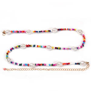 Cadena de cintura de cuentas de semillas arcoíris con perlas de imitación, estilo bohemio, para uso diario, accesorio de moda de una sola vuelta. - Product Image 3