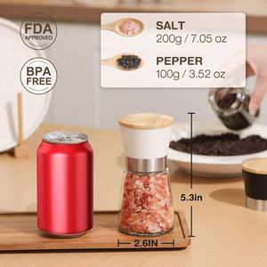 Molino de Especias Secas Manual con Botellas de Vidrio, Tapa de Bambú y Madera, Juego de Molinillos de Sal y Pimienta, Alimentado por USB, del Fabricante Original - Product Image 2