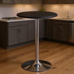 โต๊ะบาร์ทรงกลมทันสมัย ขนาด 25 นิ้ว ปรับความสูงได้ ฐานเหล็กโครเมียม ท็อปสีดำ สำหรับใช้ในบ้าน ห้องครัว หรือพื้นที่รับประทานอาหาร - Product Image 2