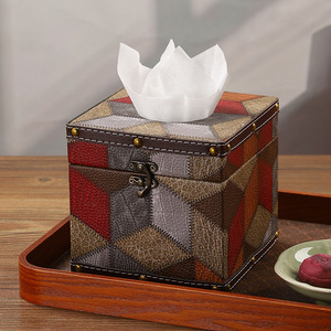 Boîte à mouchoirs Mystic Arts carrée en bois et cuir, décorative pour la maison, le salon, style antique 4243C - Product Image 4