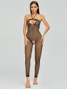 Hot 1 pezzo donna <span class=keywords><strong>molto</strong></span> <span class=keywords><strong>Sexy</strong></span> trasparente nero Crotchless Body Suit calze a rete calze autoreggenti Lingerie con scava fuori - Product Image 5
